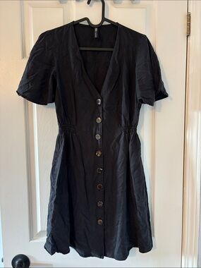 Zara Black Button-Front Mini Dress